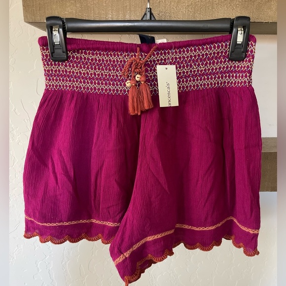 Blue Rain Francesca’s| Stretch Waist, Pull On Boho Tassel Shorts, Embroidered••• - Picture 1 of 12